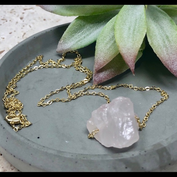 ONLY 2 LEFT! Raw Rose Quartz 14k Gold Necklace - Picture 5 of 5
